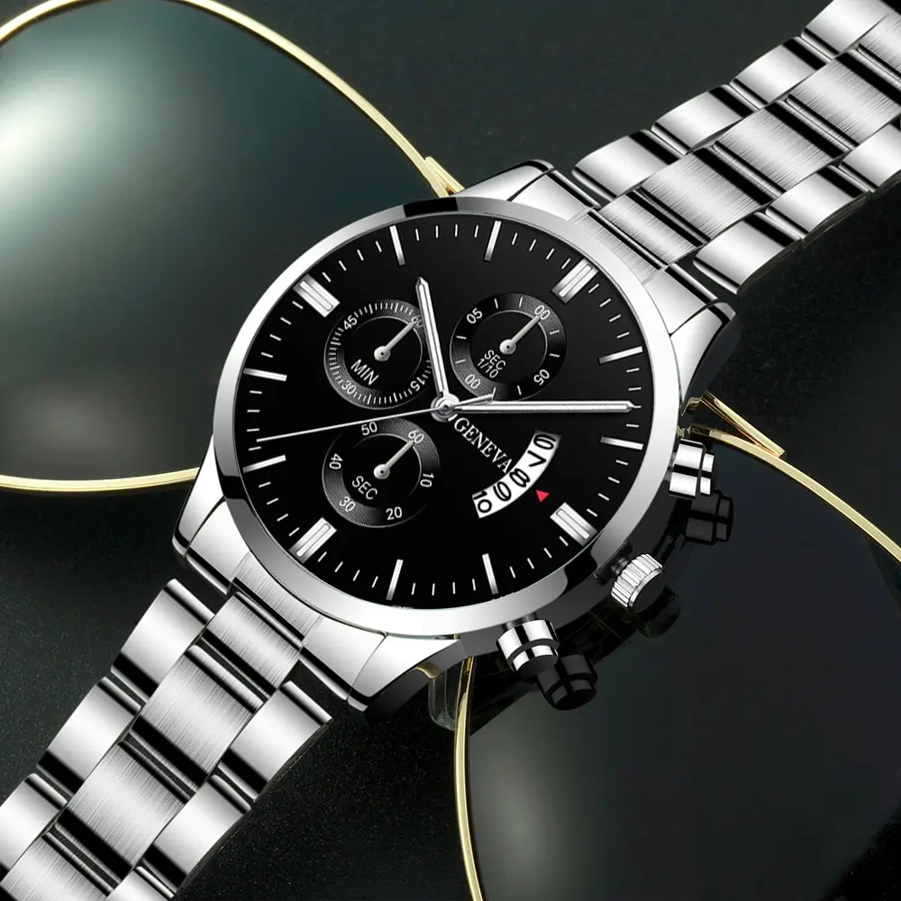 Montre-bracelet à quartz en acier inoxydable pour homme, argent, horloge calendrier, luxe, affaires, mode kf S6a26088f272d491db4aa22ea36cc9c7fF