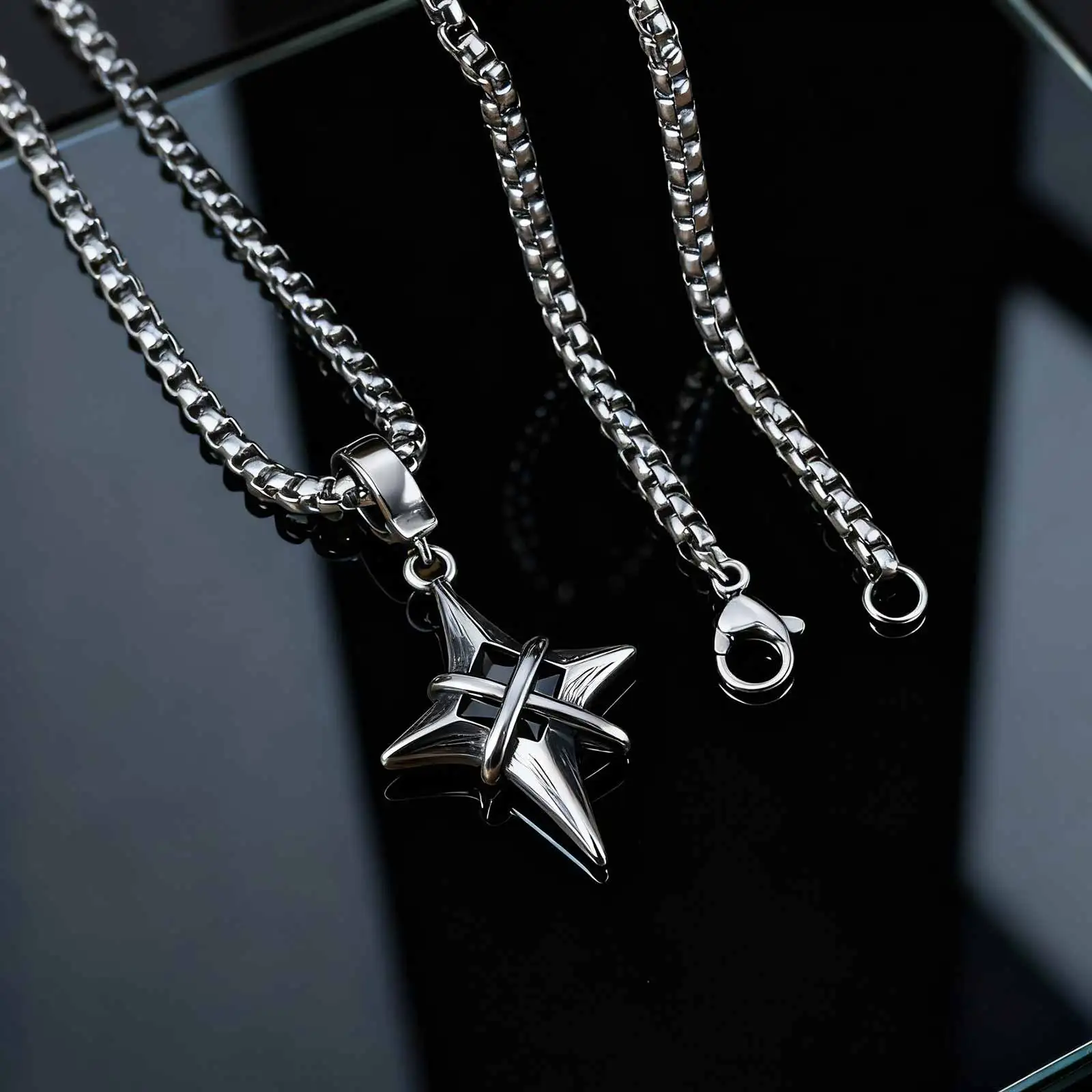 Collier minimaliste en acier inoxydable pour hommes, pendentif étoile croix en Zircon noir, bijoux Punk Hip Hop, cadeaux kf S791af482a9e74ff2807f210ac06a7ceeh