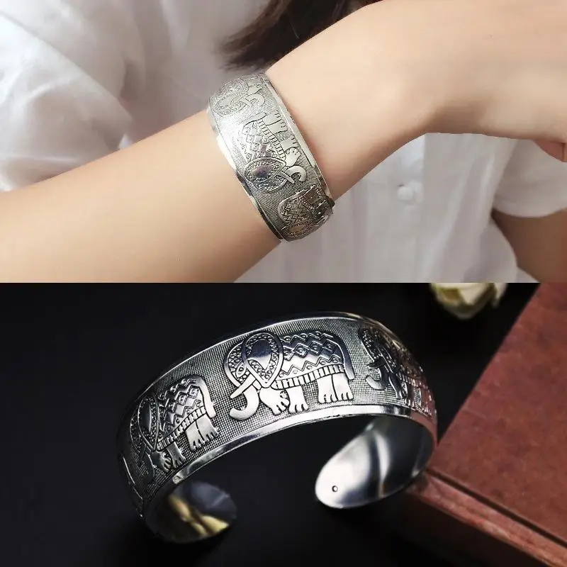 Nouveau Style ethnique bohème rétro argent large Bracelet pour femmes sculpté fleur ouverture à la mode Bracelet Boho Vintage bijoux kf S7ac5c9f9fdf34d2cb207a6e1641a02c4L