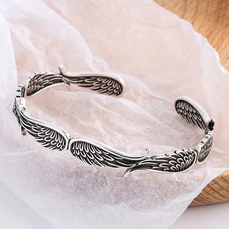 Bracelets ailes d’ange en argent Sterling 925, bijoux rétro thaïlandais, personnalité, ouverture exquise, TYB125, nouvelle mode kf S98ae1f9418df4feaaedf3e0e55b56cfek