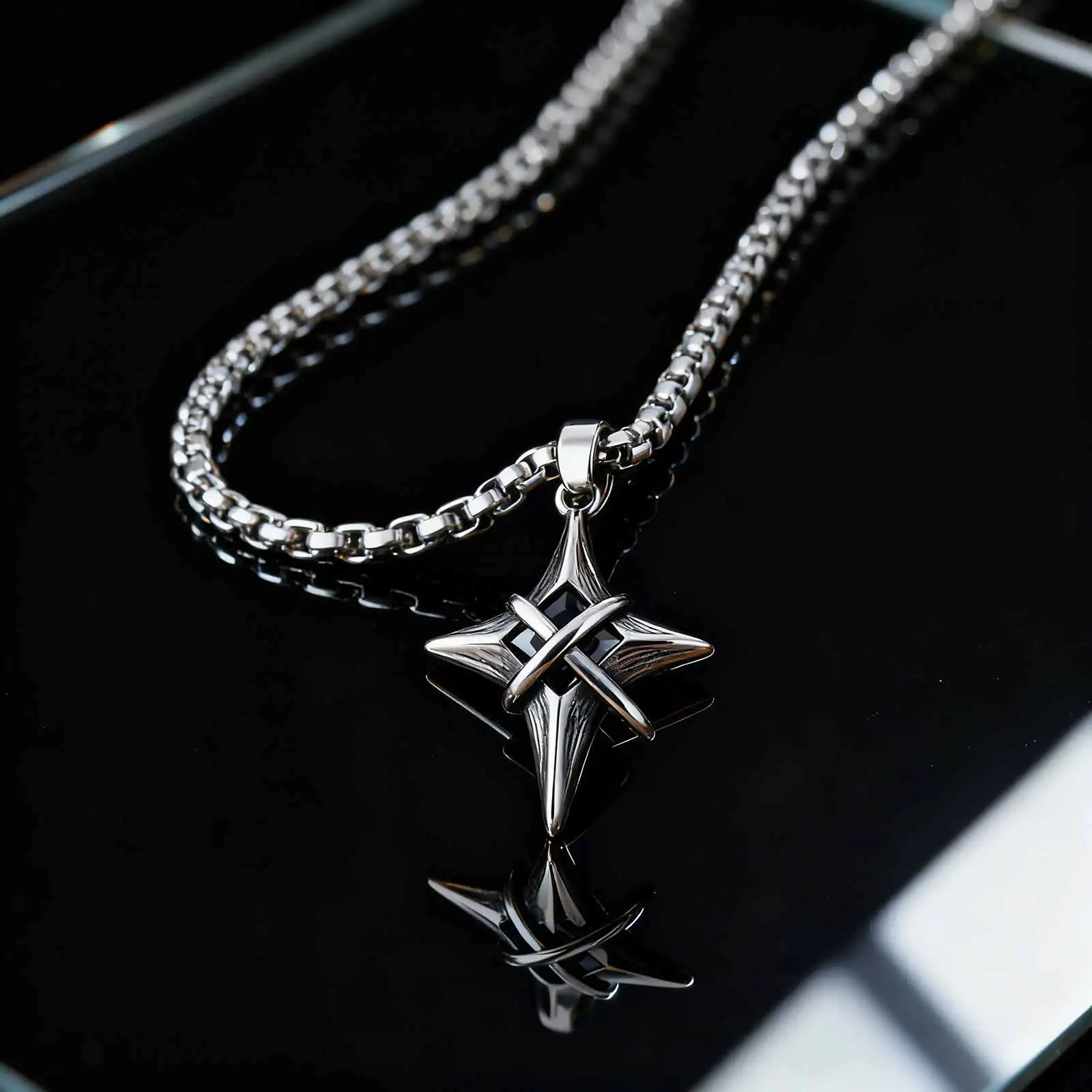 Collier minimaliste en acier inoxydable pour hommes, pendentif étoile croix en Zircon noir, bijoux Punk Hip Hop, cadeaux kf S9a011fc5172d493cab21a3955ffc8398q
