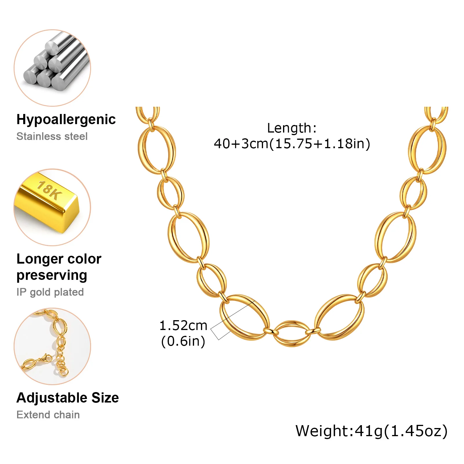 Collier à maillons épais en acier inoxydable pour femmes, collier ras du cou à chaîne ovale épaisse plaqué or, bijoux minimalistes géométriques kf S9f90de14334a447dadeec924f9ddf24cY