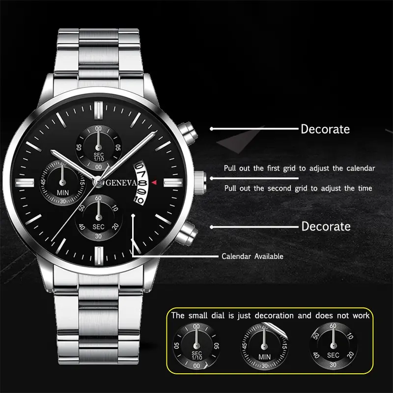 Montre-bracelet à quartz en acier inoxydable pour homme, argent, horloge calendrier, luxe, affaires, mode kf Sb505409a245342d1abe23b72dc5e4530a