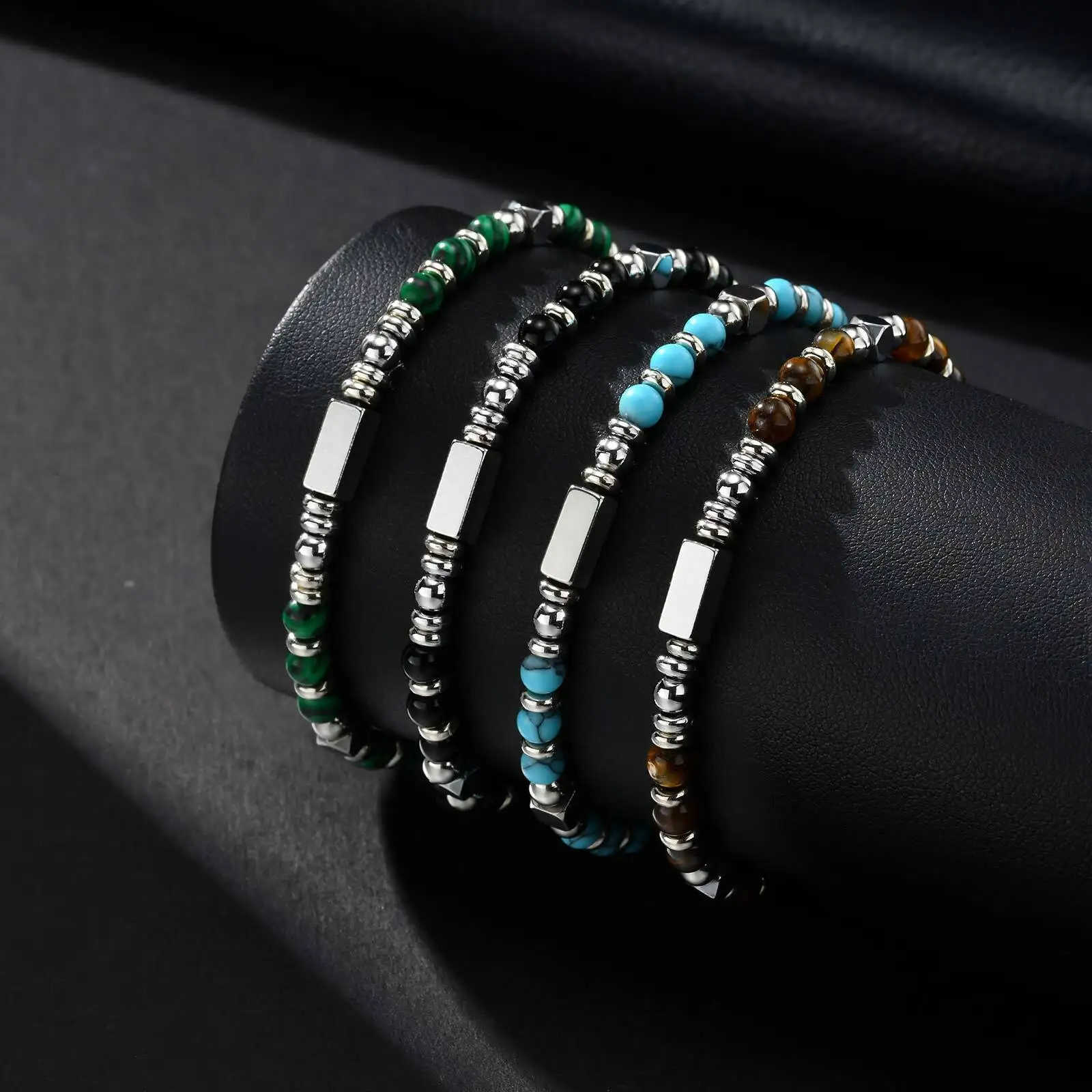 Vnox Bracelet de perles fait à la main avec pierre naturelle (malachite/obsidienne/turquoise/oeil de tigre), bijoux de style bohème pour hommes kf Scf8c8be2510d417dbd5d3ce90a843138D