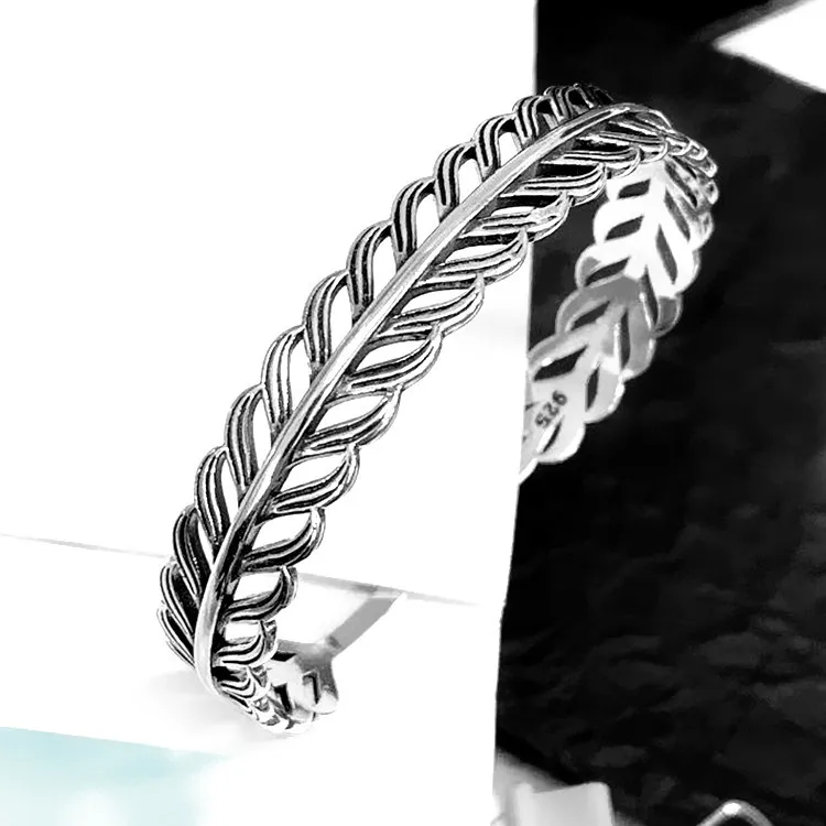 Bracelets à feuilles creuses de personnalité créative, bijoux en argent Sterling 925, rétro, plume, ouverture exquise, TYB127, nouvelle collection kf Sd57a5085f57b4158b1adbc9932e36f2dw