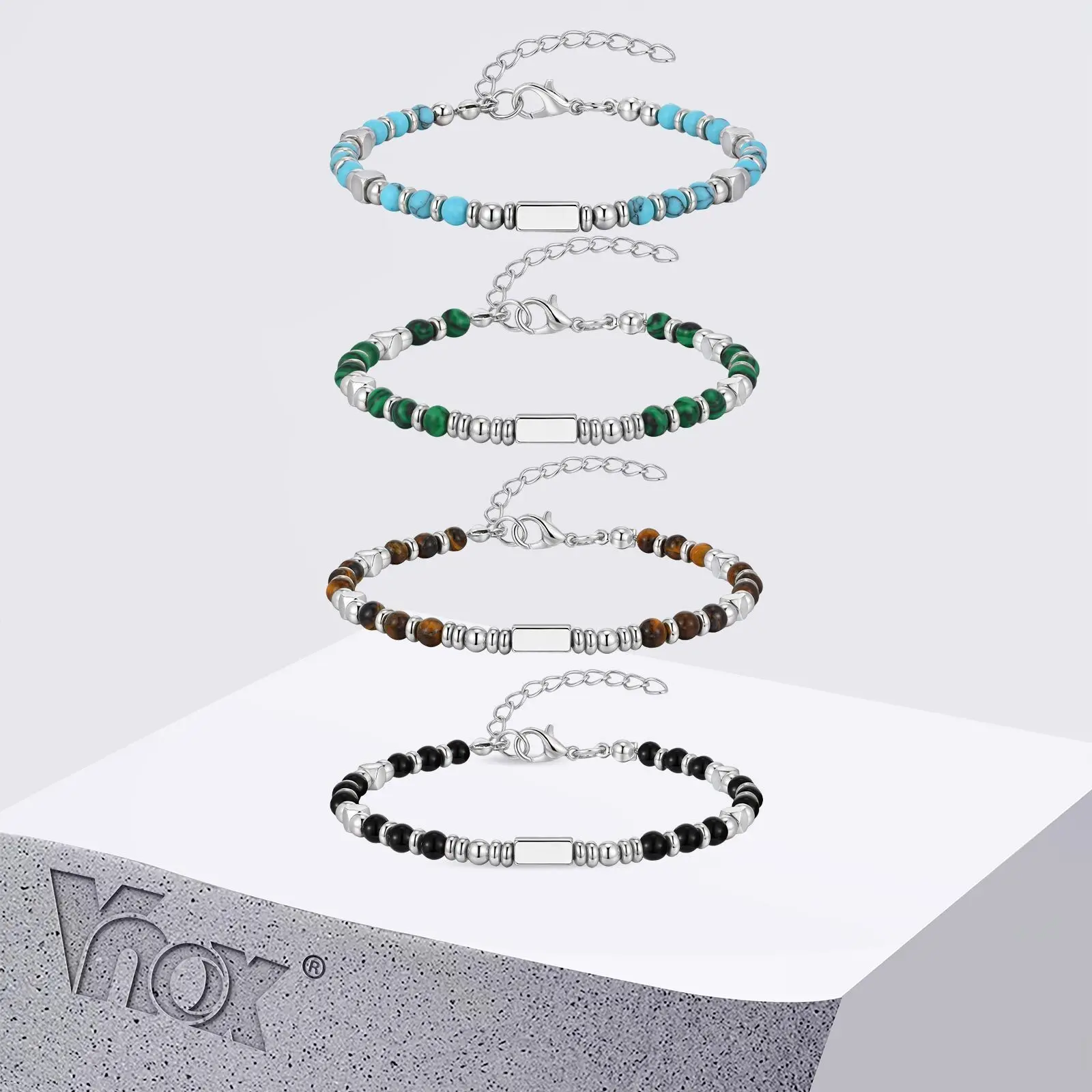 Vnox Bracelet de perles fait à la main avec pierre naturelle (malachite/obsidienne/turquoise/oeil de tigre), bijoux de style bohème pour hommes kf Sd8092ee1a29c45daaac7989990786a7fL