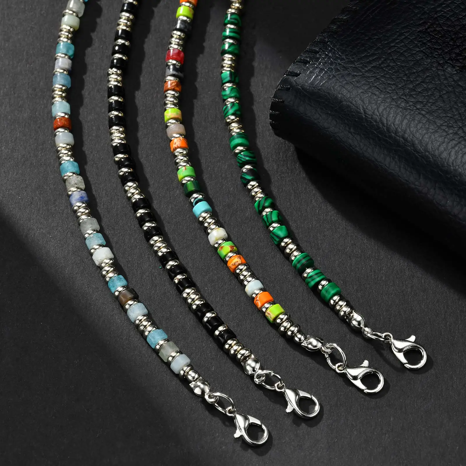 Bracelet classique vintage en pierre naturelle, bracelet réglable en chaîne perlée en acier inoxydable, cadeau de bijoux à la mode pour hommes et garçons kf Sd9b9d0a9fa7e4605996abe0b9687adc5j