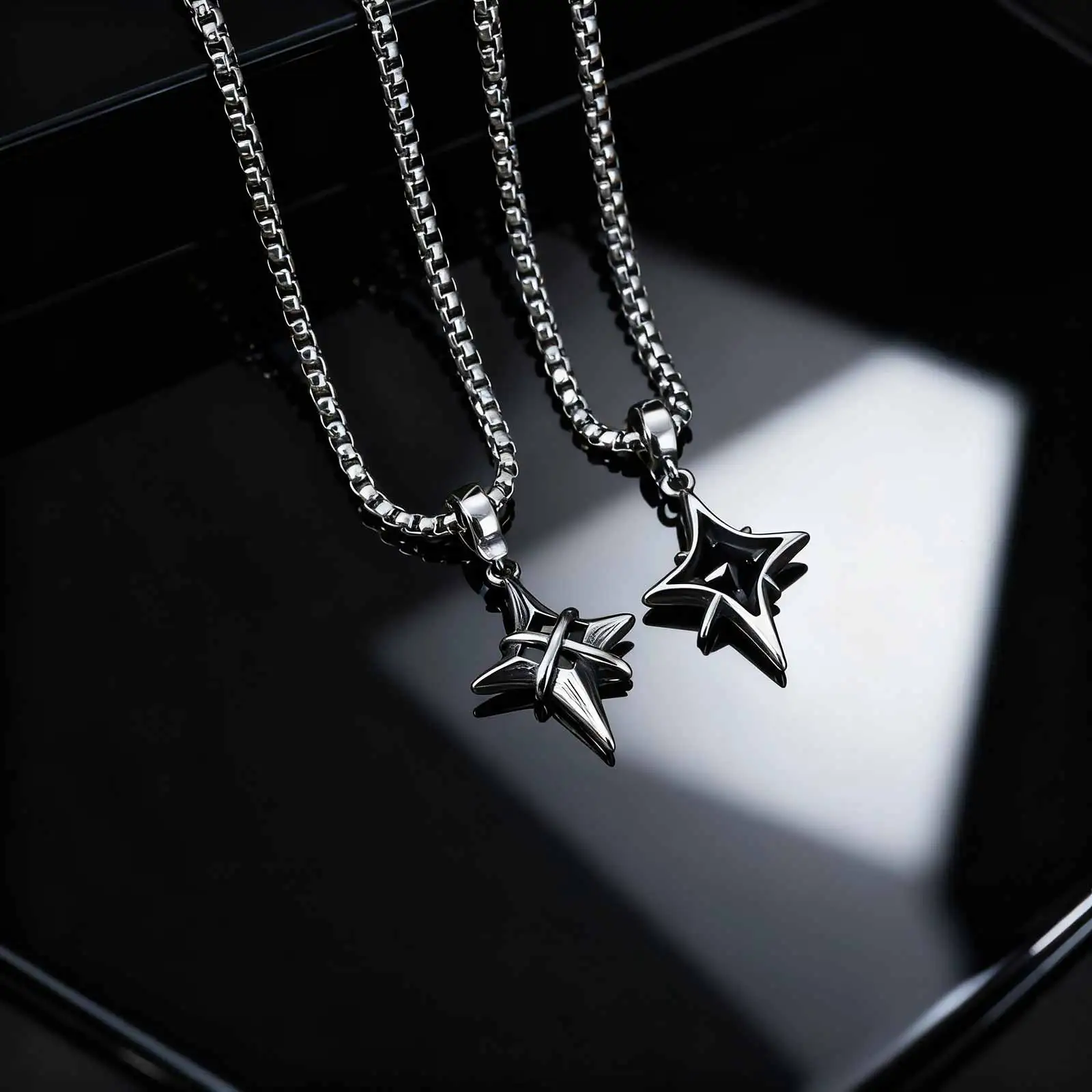 Collier minimaliste en acier inoxydable pour hommes, pendentif étoile croix en Zircon noir, bijoux Punk Hip Hop, cadeaux kf Se9b274606b084f5babaadcaaaacbc868L