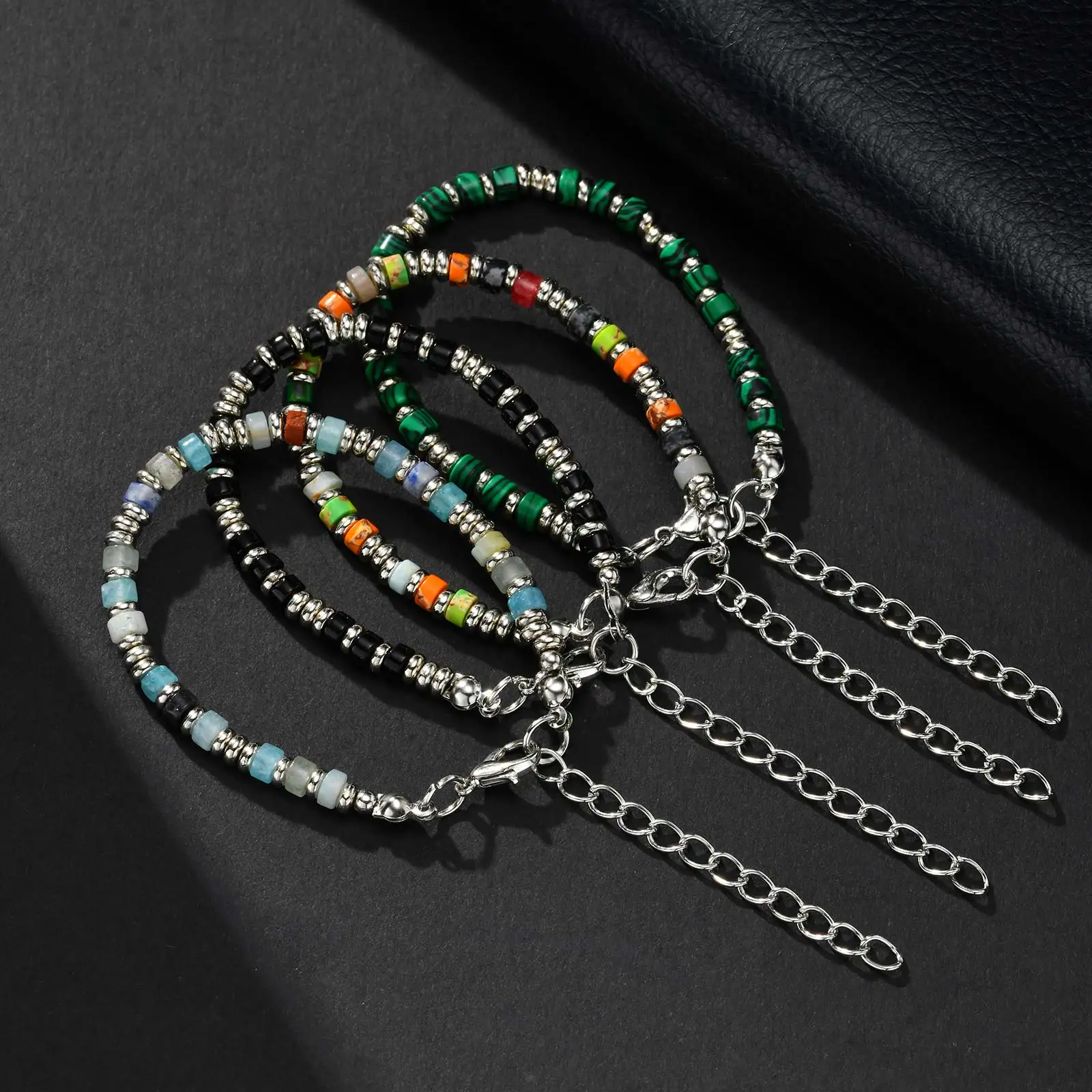 Bracelet classique vintage en pierre naturelle, bracelet réglable en chaîne perlée en acier inoxydable, cadeau de bijoux à la mode pour hommes et garçons kf Sfc872a81591c4352a5a13d2f49feb2d4c