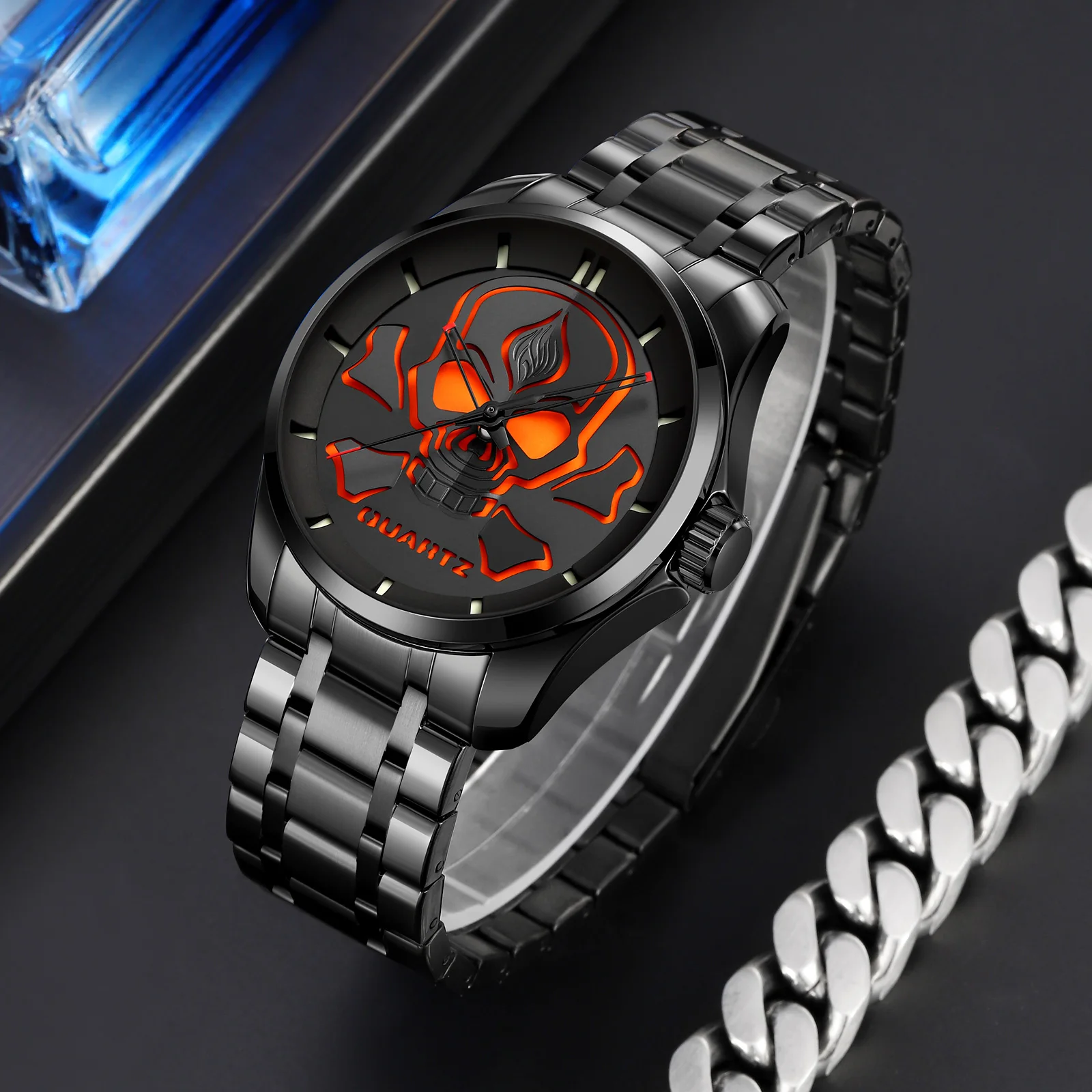 SKMEI Skull Pattern Gothic Style Quartz Cool Mens Dark Casual Waterproof Watches Fashion for Heavy Metal Band Wristwatch 9358 - Image 5
